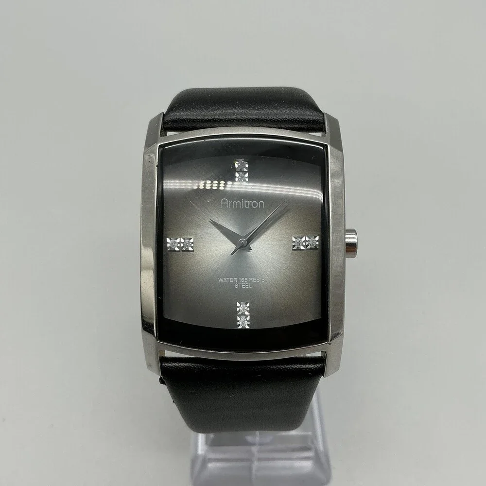 Armitron 20/4309GV Mens Watch 33mm Gray Ombre Dial Black Leather New Battery